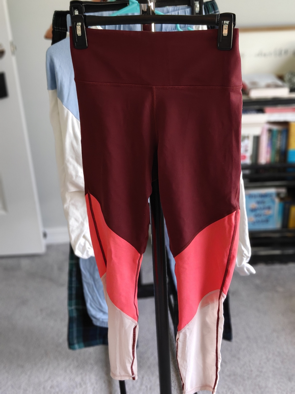 Fabletics Burgundy, Coral & Cream Colorblock High-Waist Leggings